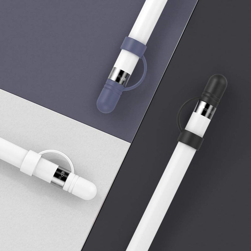 AhaStyle 3 Pack Cap Replacement Holder with Anti-Lost Strap Silicone Protective Cap Cover for Apple Pencil 1st Generation(White, Black, Midnight Blue) - Image 5